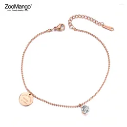 Charme Pulseiras Zoomango Trendy Love Tag CZ Cristal para Mulheres Aço Inoxidável Link Chain Pulseira Férias de Verão ZB19041