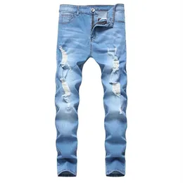 Jeans masculinos sweatpants sexy buraco calças casuais masculino rasgado calças magras magro motociclista outwears2584