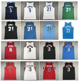 21 Kevin Garnett Timberwolve Camisa de Basquete Minnesotas Anthony Edwards Mitchell e Ness Sixer 3 Allen Iverson 6 Julius Erving Retrocesso Preto Branco