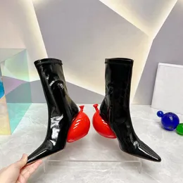 Mulheres de alta qualidade designer botas nuas moda pontiagudo couro balão decoração salto alto 8.5cm mostrar festa de noivado feriado banquete caixa de correspondência 35-40