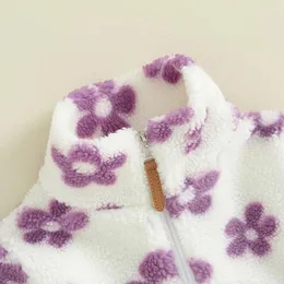 Giacche Giacca in pile per bambina da bambina Carino floreale 1 4 zip girocollo Felpa pullover Cappotto Sherpa Abiti autunno inverno