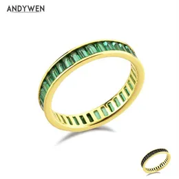 Andywen 925 Sterling Srebrny Anillo Cyrkon Pierścienie Zielone czarne kobiety luksusowe biżuterię rock punkowy runda 210608301U
