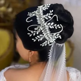 Grampos de cabelo luxo grande folha flor cristal headbands para nupcial dama de honra banquete cabeça acessórios de noivado de casamento