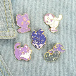 Tier Wizard Katze Legierung Kragen Broschen Cartoon Nette Kiity Planet Abzeichen Schmuck Zubehör Emaille Mond Kleidung Hut Mädchen Pins Wh292e