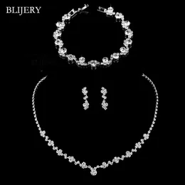 Blijery Fashion Crystal Bridal Jewelry Sets Silber Farbe Geometrische Halskette Halskette Ohrringe Armband Hochzeit 240514