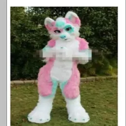 2022 Zawód Made Pink Futro Futro Futra Wolf Husky Dog Mascot Costume Fursuit Adult Cartoon Party 2221