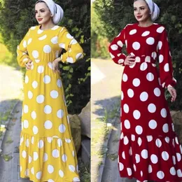 MD Polka Dot Lange Kleider Für Frauen Muslimischen Neue Mode Abayas Kaftan Marocain Dubai Türkei Kimono Robe Arabe 2021 Islam kleidung303V