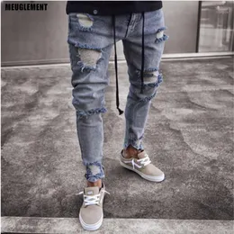 브랜드 디자이너 Slim Fit Ripped Jeans Men Hi Street Hip Hop Mens 바지 Denim Joggers 바지 무릎 구멍 씻은 파괴 된 청바지 1289p