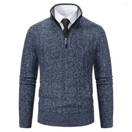 Men's Sweaters Stylish Solid Color Knitwear Thick Warm Sweater Zipper Design Stand Collar Long Sleeve Pullover Ideal For Autumn Winter