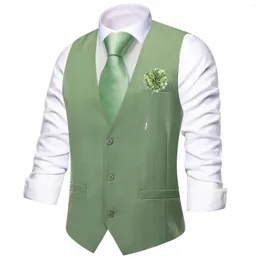Men's Vests Hi-Tie Silk Men Vest Wedding Green Fashion Slim Waistcoat Necktie Hanky Cufflinks Brooch Set For Male Suit Formal Party Designer