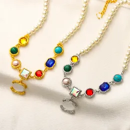 Мода двойная буква бриллиантовые подвески дизайнера браслета женский кокер Новый вечеринка свадебный бренд жемчужный ожерелье Золото с высоким смыслом C