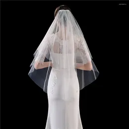 Bridal Veils Short Two-Layers Veil Wedding Velo De Novia White Ivory Tulle Bride With Comb Cut Edge Voile Mariage Welon Accessories