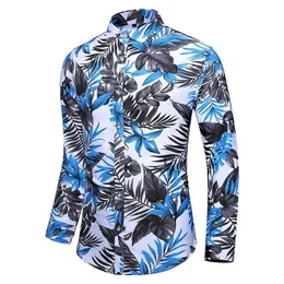 Camisas casuais masculinas 2021 M-5XL Homens Moda Verão Botão Impresso Manga Longa Camisa Havaiana Top Blusa Plus Size Tops Drop Ju253d