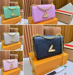 handbag fashion twist bags Simple leather small square brand crossbody purse wallet Metal chain enamel V shaped buckle messenger bag