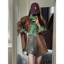 Frauen Leder TFETTERS Frauen Jacke Amerikanische Mode Retro PU Für 2023 Frühling Und Herbst Solide Lose Casual Mäntel