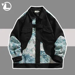 Women s Jackets Retro Denim Jacket Men Loose Patchwork High Street Embroid Flower Varsity Coat Women Spring Autumn Bomber Harajuku Outwear White 231016