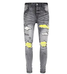 New Mens Jeans Distressed Motorcycle Biker Jean Rock Skinny Slim Ripped Hole Letter Top Quality Brand Hip Hop Denim Pants A8