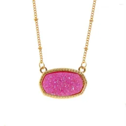 Anhänger Halsketten Harz Oval Druzy Halskette Gold Farbe Kette Drusy Hexagon Stil Luxus Designer Marke Modeschmuck Für Frauen294p