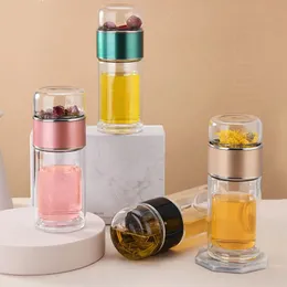 Kupalar Çift Duvar Cam Su İçecek Infuser Tumbler Drinkware Waterbottle Paslanmaz Çelik Filtre Kupası 231013