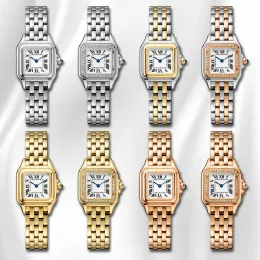 패션 디자이너 Panthere 커플 시계 남성과 여성 석영 운동 시계 다이아몬드 스틸 스틸 Sapphire Crystal Square Wristwatch 배터리 선물 커플