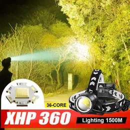 Strålkastare XHP360 Högeffekt LED-strålkastare Hög ljushet USB-uppladdningsbar Zoom IPX4 Vattentät strålkastare Camping Outdoor Work Head Lantern