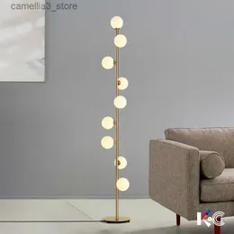 Floor Lamps Nordic Designer 9 Heads White Glass Ball Floor Lamp for Living Room Bedroom Bedside Corner Lampshade Decor Standing Lighting Q231016