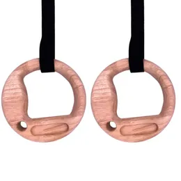 Gymnastic Rings Wooden Gymnastics Rings with Adjustable Buckle Straps Portable Hang Rock Climbing Fingerboard Home Gym Climb Hold Boards 231016