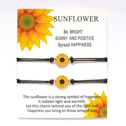 Braccialetti con ciondoli Smalto bohémien Ciondoli girasole Bracciale intrecciato Sorella Amore Amicizia Corda regolabile Bracciale margherita Carta gioielli Regalo