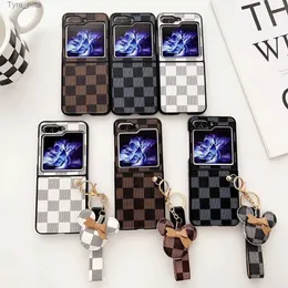 Cell Phone Cases Plaid PU Leather Phone Case for Samsung Galaxy Z Flip 5 4 3 Protective Back Cover for ZFlip3 ZFlip4 ZFlip5 Case ShellL2310/16