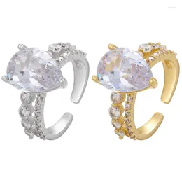 Cluster Rings ZHUKOU Gold Color Women CZ Crystal Open Finger Simple Big Stone Men Fashion Jewelry Wholesale VJ142