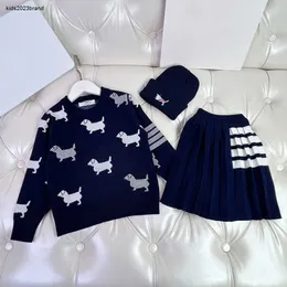 new Tracksuits for boy and girl Brother and sister Knitted three piece set Size 100-160 CM Pullover and pleated skirt Oct15