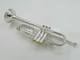 Professionell TR-700GS BB trumpetinstrument Silverpläterad guldnyckel snidad mässing Musikinstrument BB trumpet