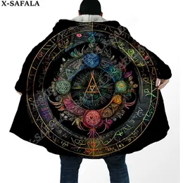 Herrgravrockar Alchemy Symbol Viking Tattoo Overcoat Coat 3D Tryck Tjock varm huva mantel Män Windproece Fleece Unisex Casual-10 YQ231016