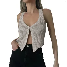 Men's Vests Women Solid Crochet Sweater Vest V Neck Top Knit Sleeveless Streetwear Coat Sexy Open Front Waistcoat Female Clothing