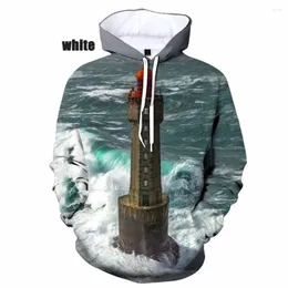 Erkek Hoodies 2023 Moda Plajı Deniz Feneri 3D Baskılı UNISEX HOODIE SAFE SADECE SÜRESİ BÜYÜK XS-5XL