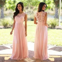 2023 Pink chiffon Long Bridesmaid Dresses Lace Phicked Chails A Lint Long Wedding Party Slows Zipper Back