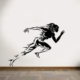 Wall Stickers Worry Less Run More Sport Art Decals Gym Studio Sticker Removable Mural Running Women AY1884