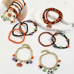 Hot Selling Halloween Accessories Kvinnor Rispärlor Orange Pumpkin Skull Charm Pendant Armband