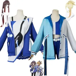 Cosplay anime jogo genshin impacto quem hu tao naganohara yoimiya brincando chamas cosplay traje peruca uniforme azul terno de halloween