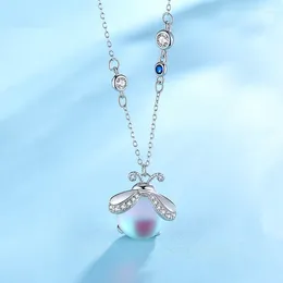 Colares de pingente de luxo feminino firefly moonstone colar cor de prata para mulheres bonito zicon pedra jóias de casamento