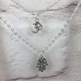 Colares Pingente Multicamada Colar Asa Anjo Guardião Flor de Lótus Om Ohm Steampunk Hamsa Gargantilha Casal Jóias Hip Hop Presentes