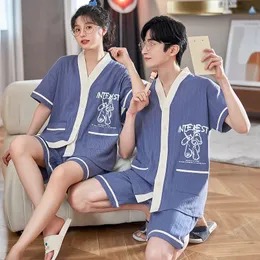 Męska odzież sutowa Japonia Kimono nocna odzież dla par letnich bawełny mężczyźni piżamowi Zestaw Krótki śpiący topy pant damskie ubrania domowe salon hombre 231016