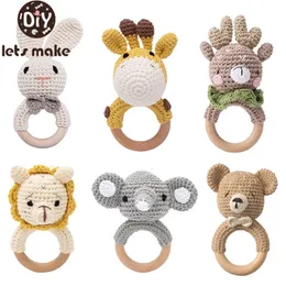 Teethers 5PC Teether Music Rattles for Baby Crochet Rattle Animal Wooden Ring Babies Gym Montessori Children's Toys Wholesale Gifts 231016