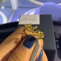 Umgodly anel amarelo ouro cor carta toi et moi anel de declaração zirocn cz moda feminina jóias agosto nova chegada268j