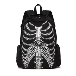 Sacos escolares OPDOS Canvas Mochila Halloween Multifuncional Sacos de Escola Unissex Crânio Esqueleto Impresso Mochila Gótico Designer Saco de Viagem 231016