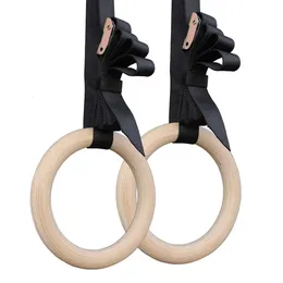 Gymnastiska ringar 1 par björk trä Gymnastiska ringar drar upp gymmet för hemsiktighetssträning. 2,8 cm*4,5 m justerbara remmar för valfritt 231016