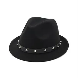 British Style Unissex Wool Felt Jazz Cap Moda Fedora Chapéus com Rivet Men Women Autumn Winter Hats for Men Women Gentleman Hat2451