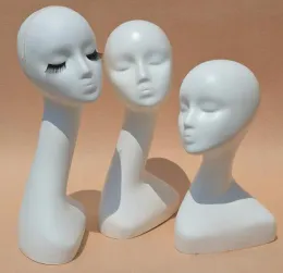 Gloss White Female Mannequins Head Long Neck Model Head Hair Displayer för Wig Hat Scarf utan smink ZZ