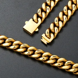 13mm Hip Hop Cross Logo Stainless Steel Cuban Link Chain Necklace 18K Real Gold Plated Fashion Metal Necklace Jewelry