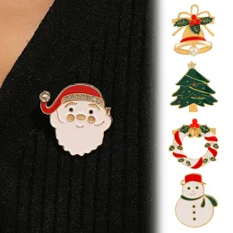 Nya julbroscher tecknad jultomten krans snögubbe lapel stift mode kvinnokläder tillbehör smycken